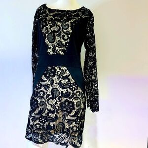 Black Lace with Nude liner dress in Size L